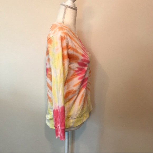 Anthro Jane & Delancey Tie Dye Long Sleeve Crewneck Sweatshirt Orange Yellow XS - Picture 5 of 10